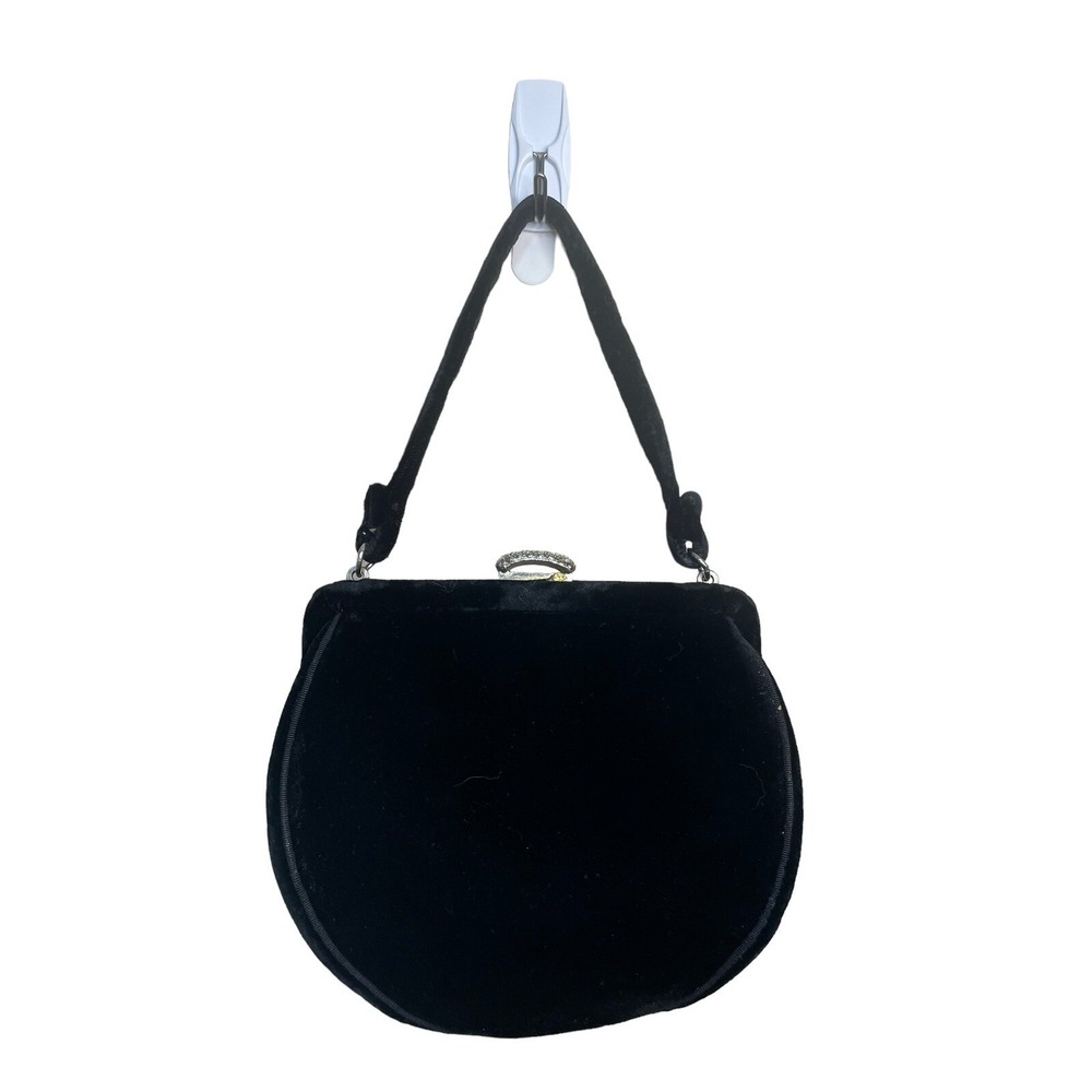 L&M Spot Lite Black Velvet Clasp Purse  40's Style Diamond Rhinestone Vintage